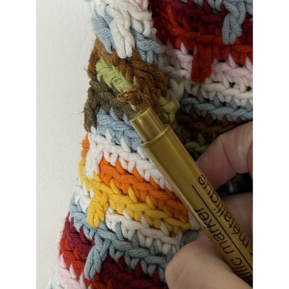 VTG Gap Kids Rainbow Hooded Poncho Fringe 90's Cotton Crochet Sz M/8 Retro - Picture 5 of 9